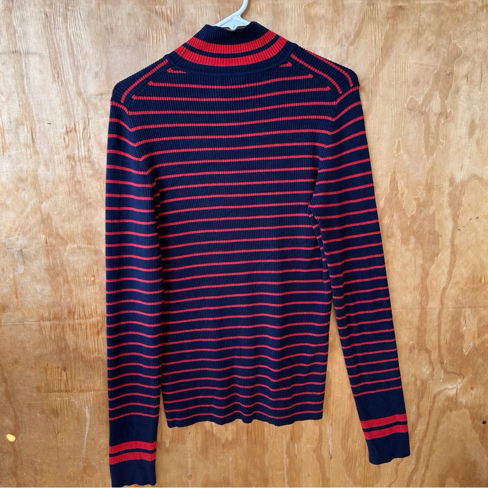 Marine Layer x Lost & Found Ski Ribbed Turtleneck Red Blue Long Striped Sweater - Picture 5 of 8